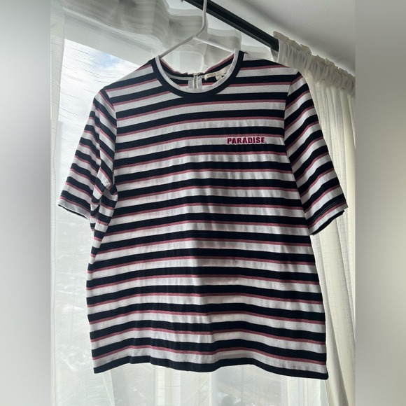 Maje Tiffany Back-Zip Metallic-Stripe Tee - Picture 4 of 10